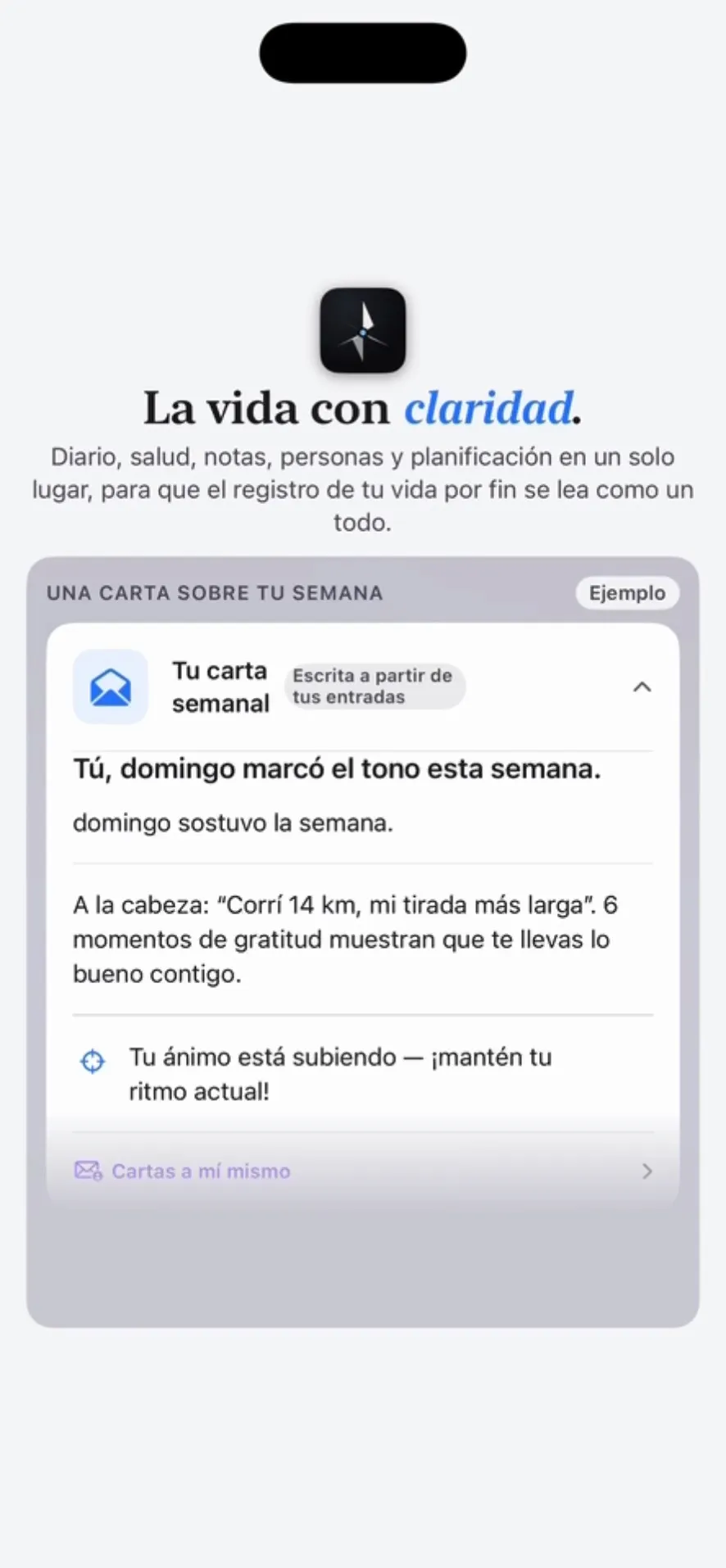 La carta semanal al final de una primera revisión semanal, escrita a partir de las entradas de la semana.