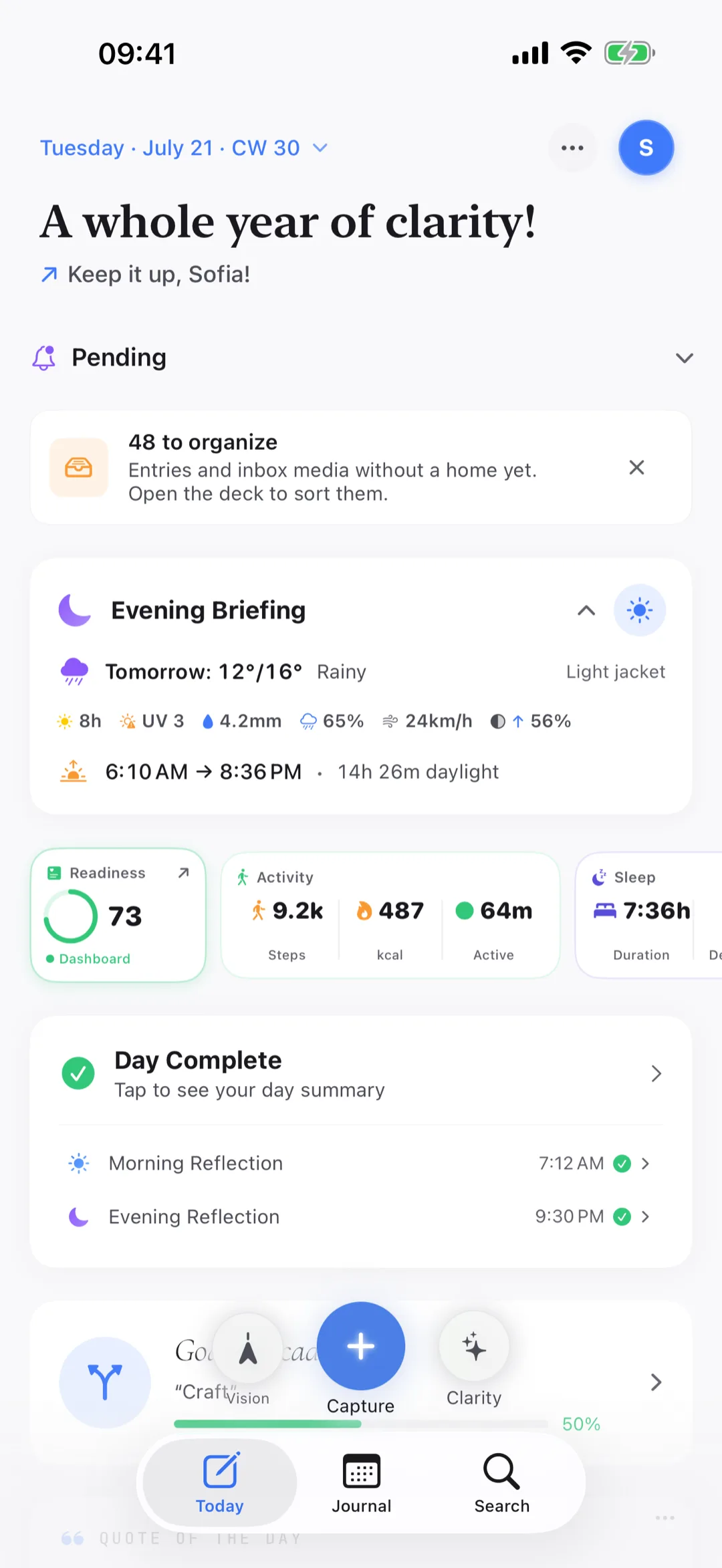 Clarivio Today screen — one clear view of your day