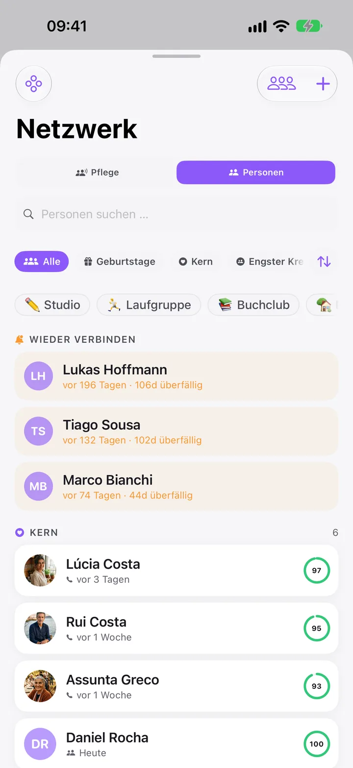 Netzwerk: Menschen, bei denen du dich wieder melden kannst, und dein Kernkreis.