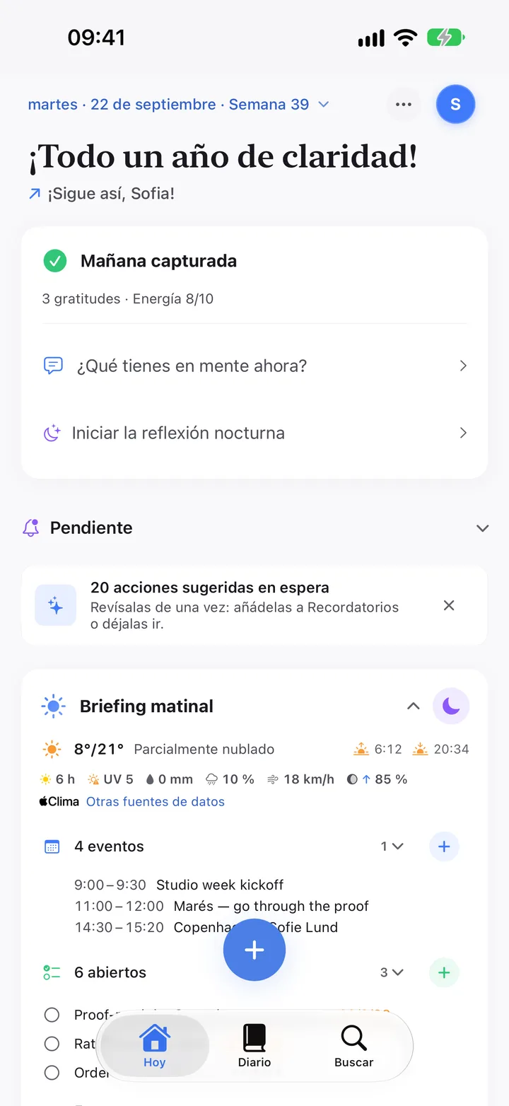 Hoy: la Reflexión matinal ya está hecha y, a continuación, espera la Reflexión nocturna.