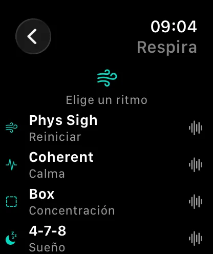 Watch: elige un ritmo de respiración.