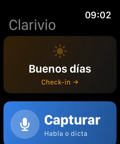 Watch: check-in «Buenos días» y captura por voz.