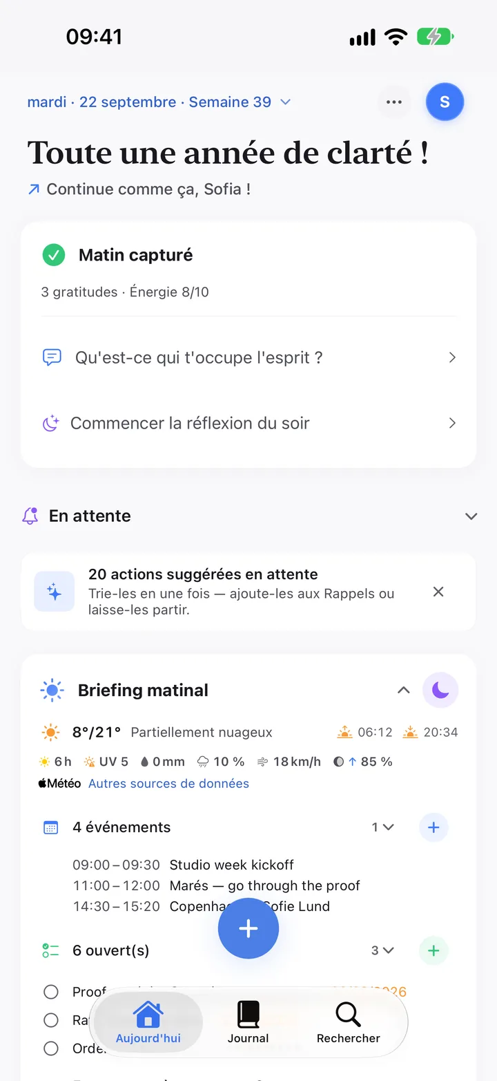 Aujourd’hui : la Réflexion matinale est faite, la Réflexion du soir attend ensuite.