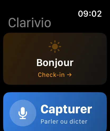 Watch : check-in Bonjour et Capturer à la voix.